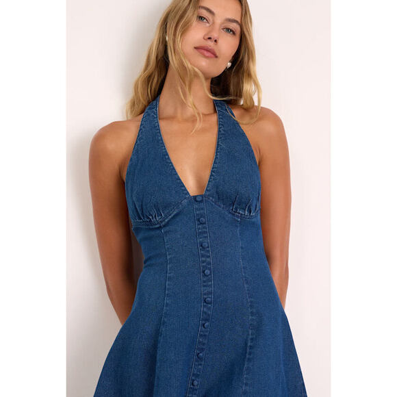 Lulus Dresses & Skirts - Lulus Juelene Dark Wash Denim Button-front Mini Dress Blue - Size XS
